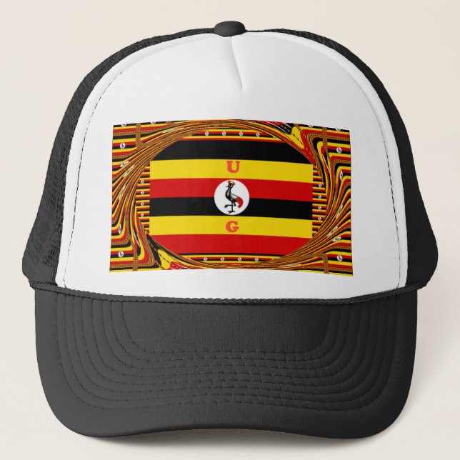 Vibrant Uganda Flag-Inspired Art Trucker Hat (Front)