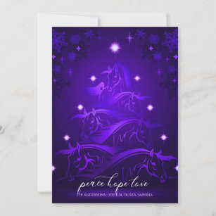 Vibrant Ultra Violet Blue Abstract Christmas Horse Holiday Card