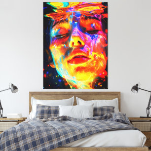 Vibrant Underwater Female Portrait Oil Painting Canvas Print