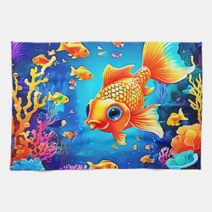 Vibrant Underwater Fish World Design Kitchen Towel