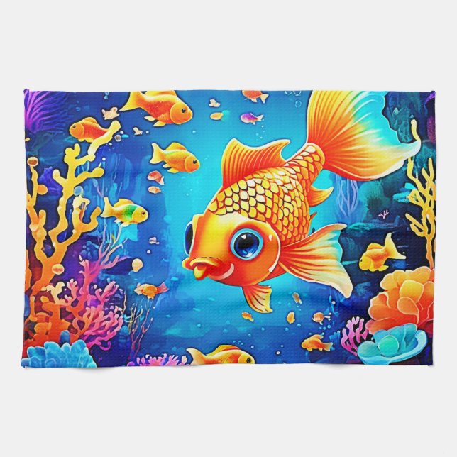 Vibrant Underwater Fish World Design Kitchen Towel (Horizontal)