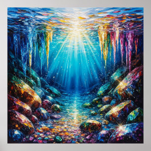 Vibrant Underwater Landscape With Shimmering Colou Poster