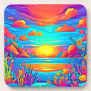 Vibrant Underwater Sunset Artwork Coaster