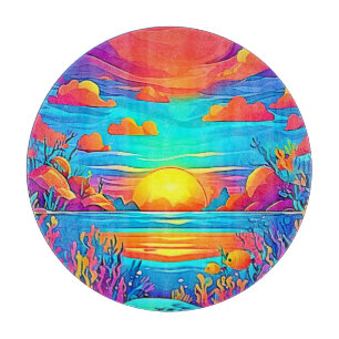 Vibrant Underwater Sunset Artwork Cutting Board