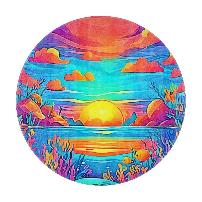Vibrant Underwater Sunset Artwork Cutting Board (Front)