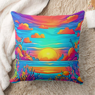 Vibrant Underwater Sunset Artwork Throw Pillow