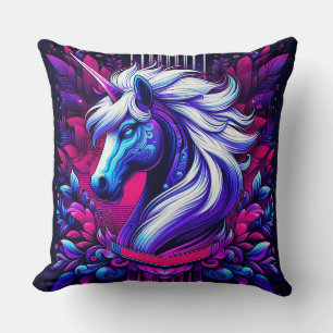 Vibrant Unicorn With Floral Elements Throw Pillow