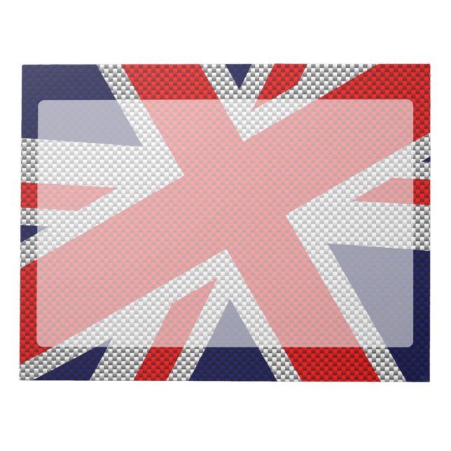 Vibrant Union Jack on Carbon Fibre Style Print Notepad (Front)