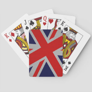 Vibrant Union Jack on Carbon Fibre Style Print Playing Cards
