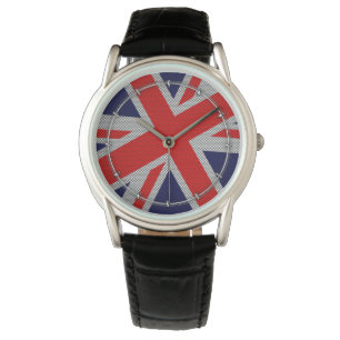 Vibrant Union Jack on Carbon Fibre Style Print Watch