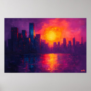 Vibrant Urban Sunset Fauvist Canvas – Cityscape Poster