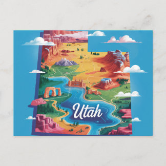Vibrant Utah Conceptual Map Art Postcard