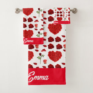 vibrant valentine heart  bath towel set
