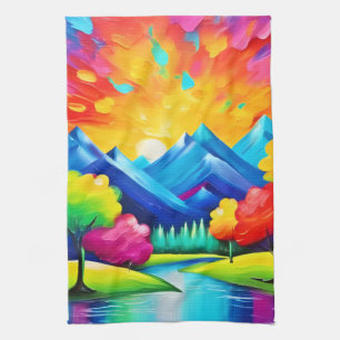 Vibrant Valley Vision Painting Kitchen Towel