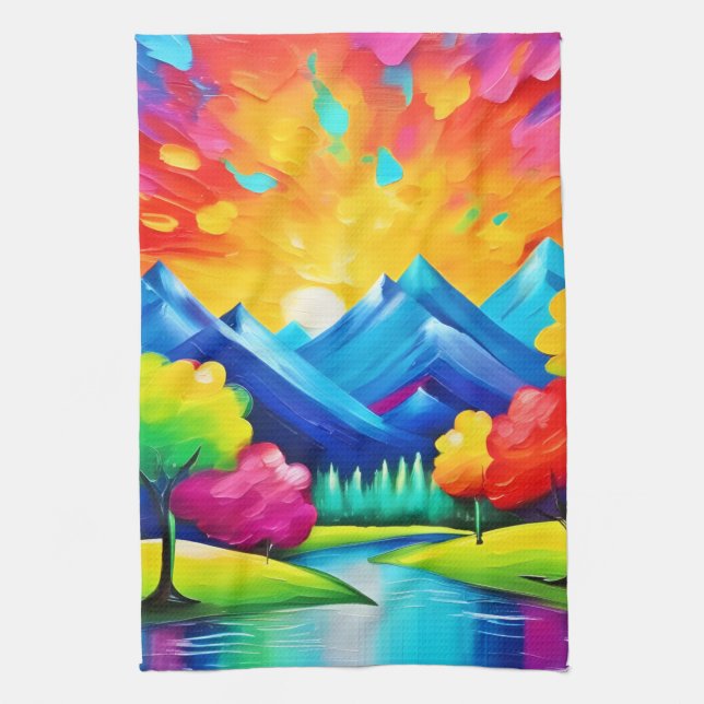 Vibrant Valley Vision Painting Kitchen Towel (Vertical)