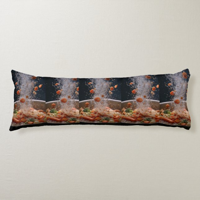 Vibrant Veggie Explosion Art – Dynamic Boiling Pot Body Pillow (Front)