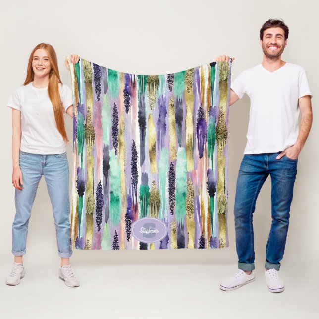 Vibrant Vertical Brushstroke Pattern (1) Fleece Blanket (In Situ)