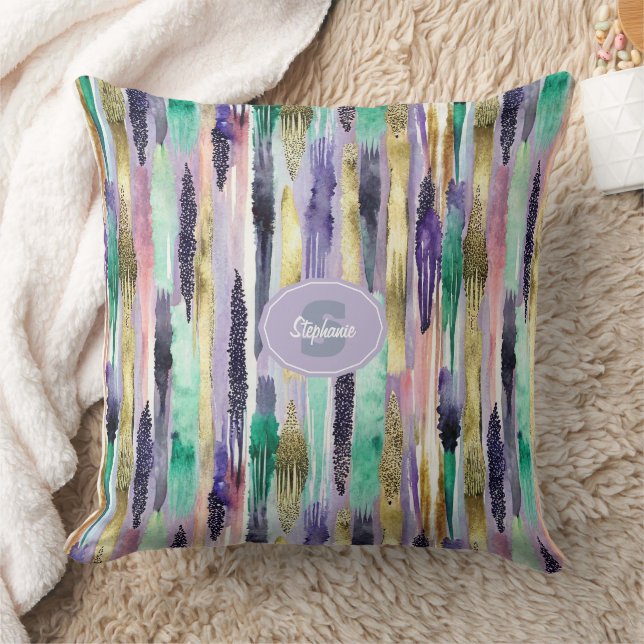 Vibrant Vertical Brushstroke Pattern (1) Throw Pillow (Blanket)