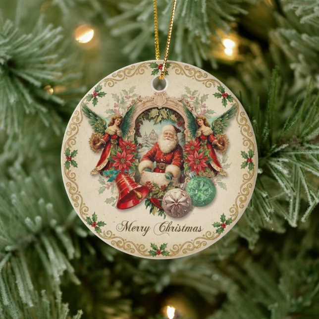Vibrant Victorian Christmas Collage Ceramic Ornament (Tree)
