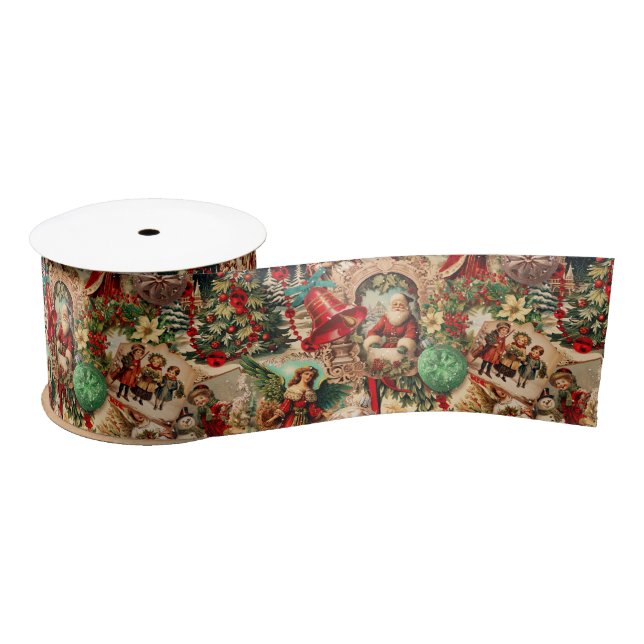 Vibrant Victorian Christmas Collage Satin Ribbon (Spool)
