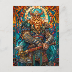 Vibrant Viking Warrior with Axe Norse Mythology Co Postcard