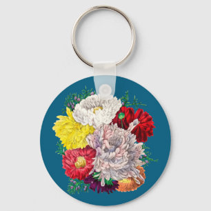 Vibrant Vintage Botanical Wildflower Bouquet Keychain