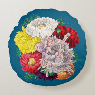 Vibrant Vintage Botanical Wildflower Bouquet Round Pillow