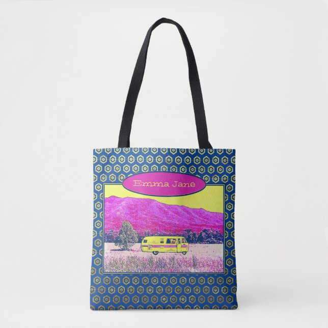 Vibrant Vintage Camper Van Travel Tote Bag (Front)