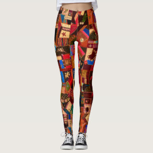 Vibrant Vintage Crazy Quilt Leggings