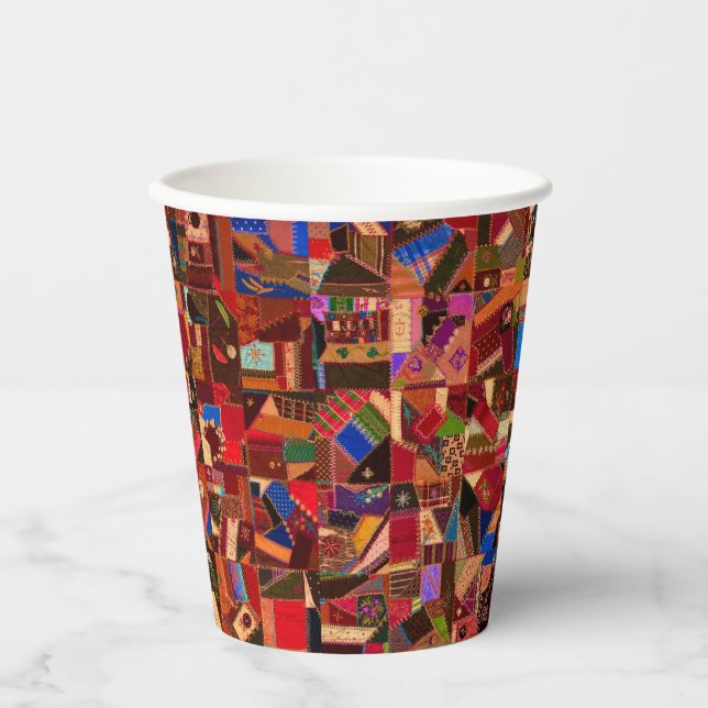 Vibrant Vintage Crazy Quilt Paper Cups (Front)