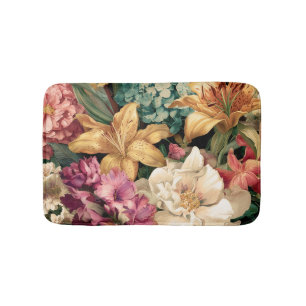 Vibrant Vintage Floral Arrangement Bath Mat