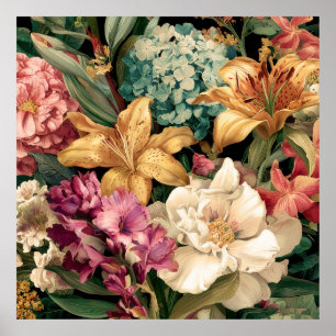 Vibrant Vintage Floral Arrangement Poster