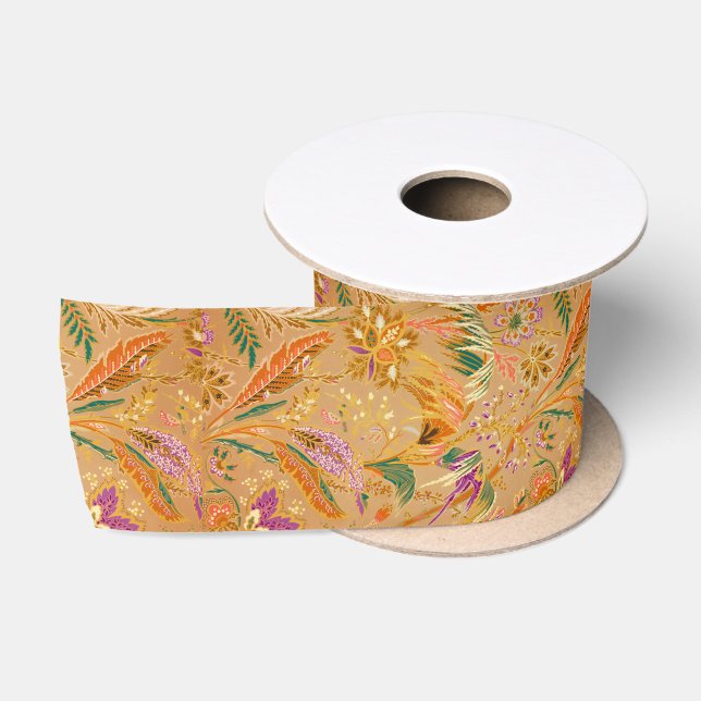 Vibrant Vintage Floral Pattern Satin Ribbon (Spool)
