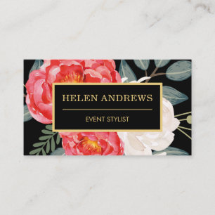 Vibrant Vintage Red Peonies / Botanical Floral Business Card