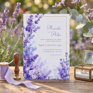 Vibrant Violet Botanical Lavender Gold Frame Invitation