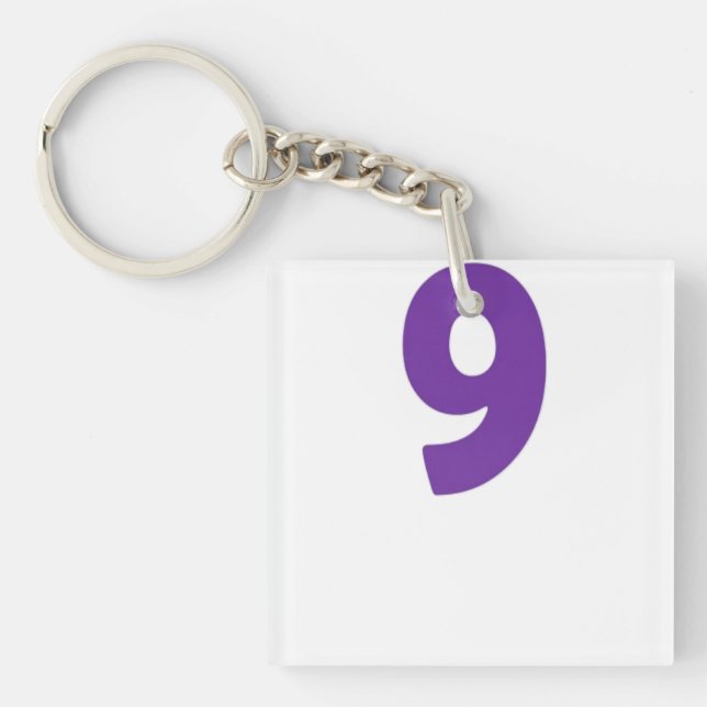Vibrant Violet Digit 9 Flat Design Keychain (Front)