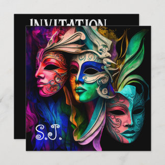Vibrant Visions of Venetian Masks Invitation