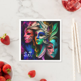 Vibrant Visions of Venetian Masks Napkin