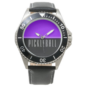 Vibrant Vivid Purple Black Halves PICKLEBALL Text  Watch