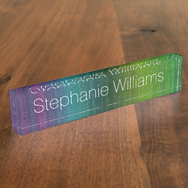 Vibrant Watercolor Abstract Stripes Custom Name Nameplate (Side)
