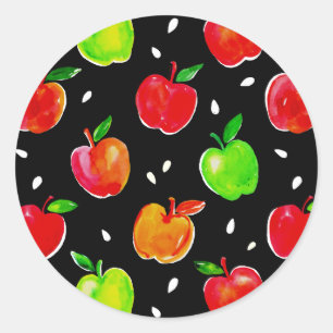 Vibrant Watercolor Apples Pattern Classic Round Sticker
