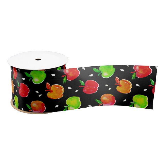 Vibrant Watercolor Apples Pattern Satin Ribbon (Spool)