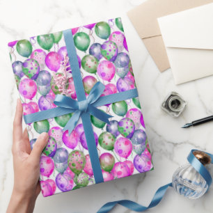 Vibrant Watercolor Balloons Pink Purple Green Wrapping Paper