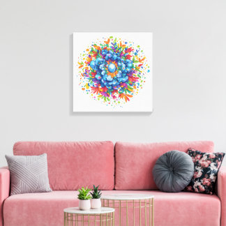 Vibrant Watercolor Blue Floral Bouquet  Canvas Print