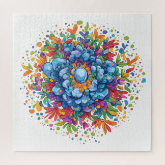 Vibrant Watercolor Blue Floral Bouquet  Jigsaw Puzzle