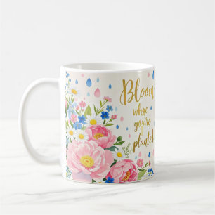 Vibrant watercolor bouquet of peonies, daisies coffee mug