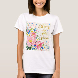 Vibrant watercolor bouquet of peonies, daisies T-Shirt