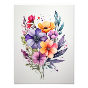 Vibrant Watercolor Bouquet Photo Print