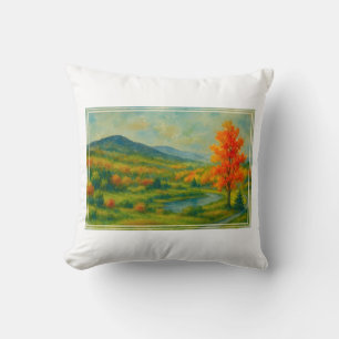 Vibrant Watercolor Catskill Mountain Range Throw Pillow