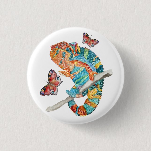 Vibrant Watercolor Chameleon  1 Inch Round Button (Front)